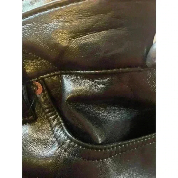 New Agolde Riley Long Pants Recycled Leather in Detox Black High Rise Sz 34 - Picture 6 of 11